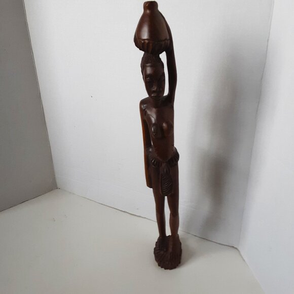 Vintage African Sculpture Women's Hand Carved Tribal Wood Decor - Picture 1 of 13